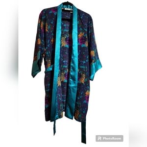 Victoria's Secret vintage teal paisley floral silky robe one size